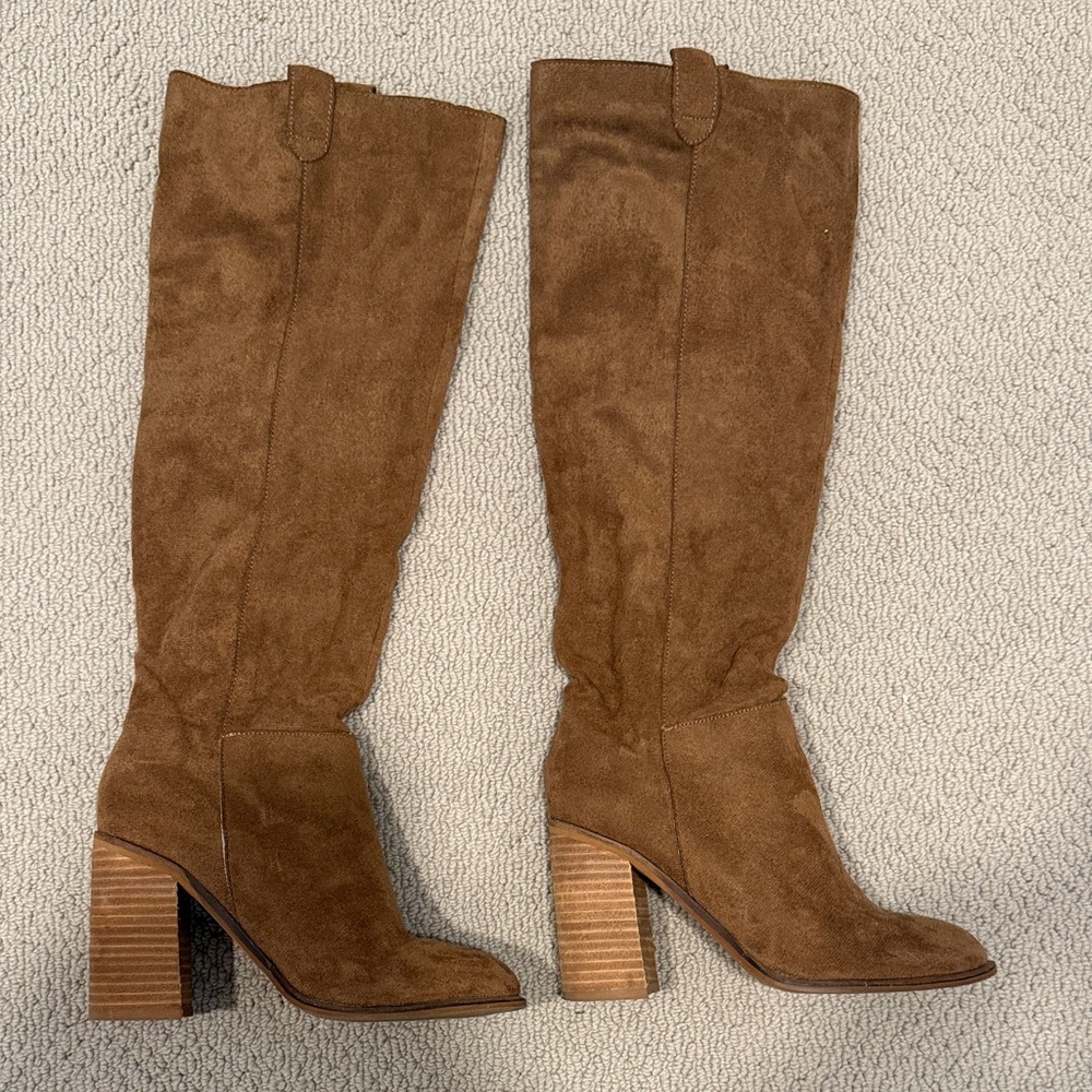 Brown Suede Knee-High Boots
